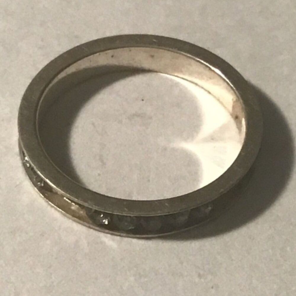 Vintage Sterling Silver Channel Set Cubic Zirconia Eternity Band Ring - Size 4